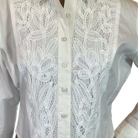NWT Adobe Rose White Button-Down Lace Overlay Top Sz L #102P - Picture 6 of 10